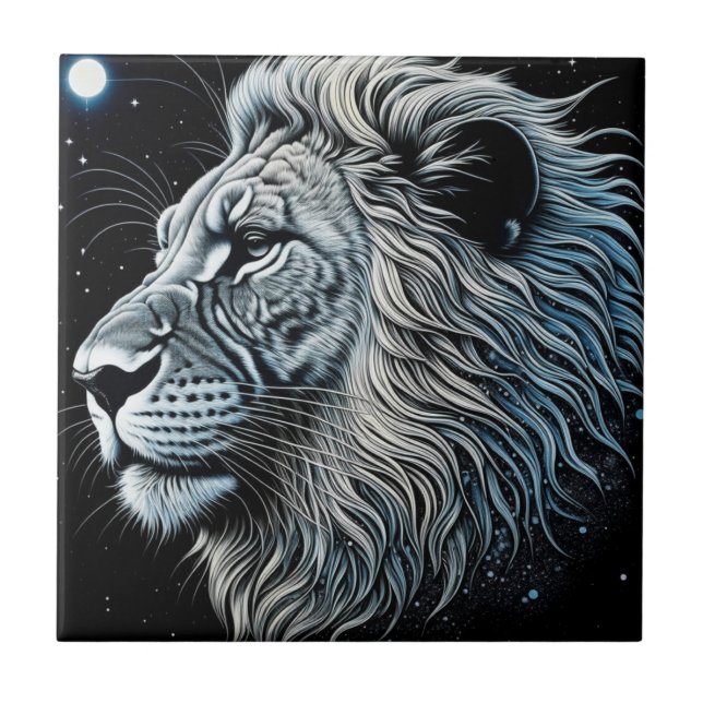 Celestial Lejon Natt Himlar Ai Art Kakelplatta (Framsidan)