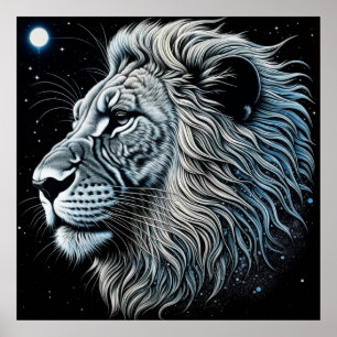 Celestial Lejon Natt Himlar Ai Art Poster