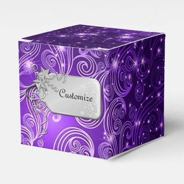 Celestial Lila Swirls & Stars Cube Favoritbox Presentaskar (Framsidan Sidan)