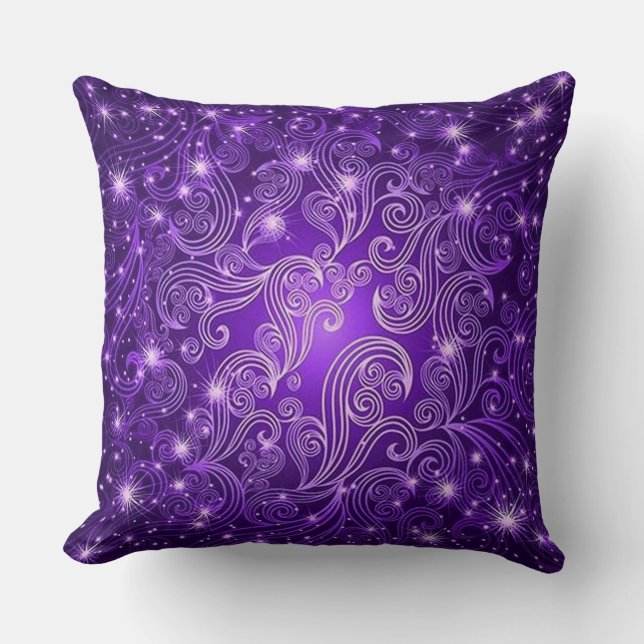 Celestial Lila Swirls & Stars Dekorativ kudde (Framsida)