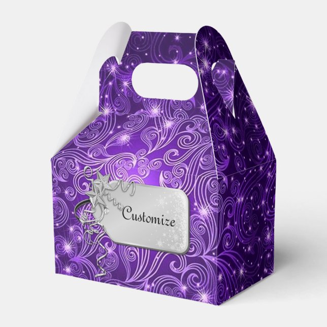 Celestial Lila Swirls & Stars Gable Favor Box Presentaskar (Framsidan Sidan)