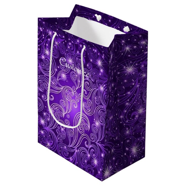 Celestial Lila Swirls & Stars Gift Bag (Framsidan Vinklad)