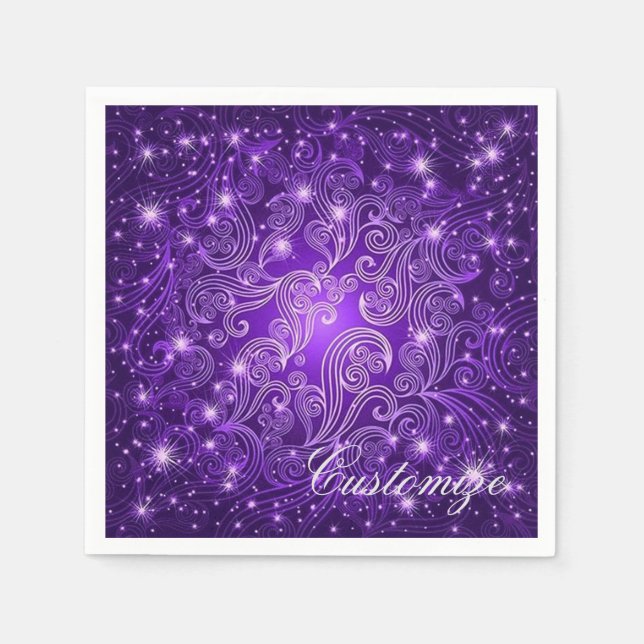 Celestial Lila Swirls & Stars Napkins Pappersservett (Framsidan)