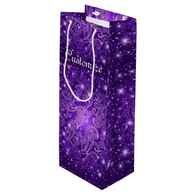 Celestial Lila Swirls & Stars Vin Gift Bag (Framsidan Vinklad)
