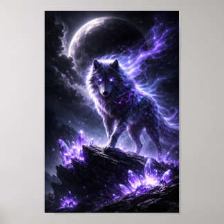 Celestial Lila Varg Kristallberg Fantasi Poster