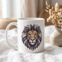 Celestial Lion Mugg Guld & Blå Lyxlinje Konst