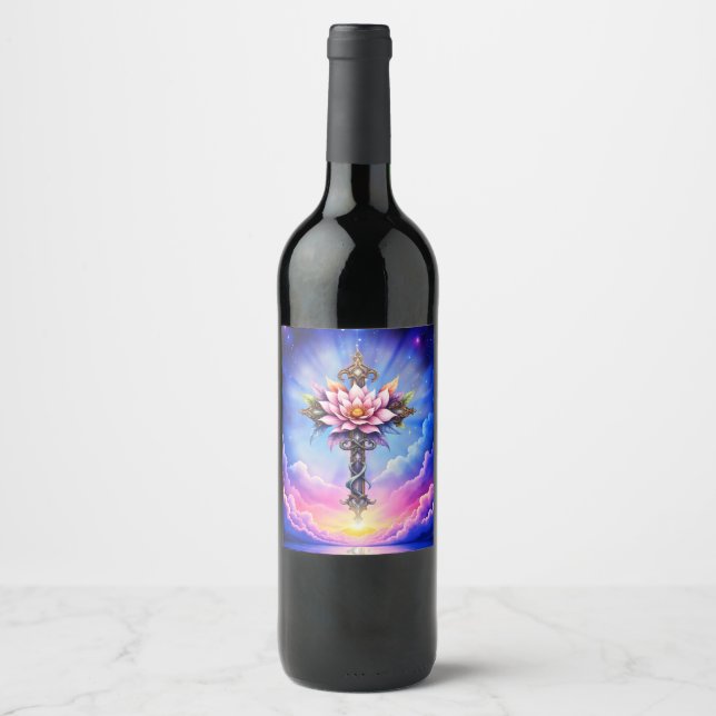 Celestial Lotus Cross  Vinflaska Etikett (Framsida)