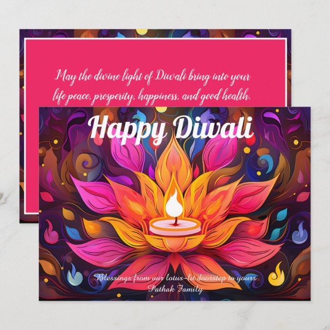 Celestial Lotus Diwali-kort Inbjudningar (Fram/baksida)