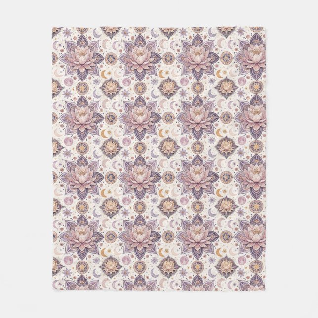 Celestial Lotus Mandala Andlig Designmönster Fleecefilt (Framsidan)