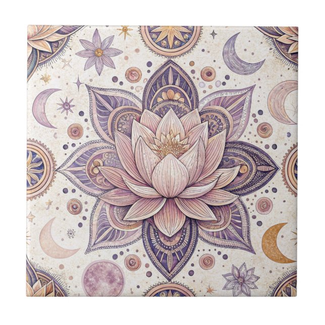 Celestial Lotus Mandala Andlig Designmönster Kakelplatta (Framsidan)