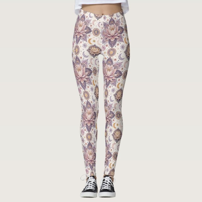 Celestial Lotus Mandala Andlig Designmönster Leggings (Framsida)