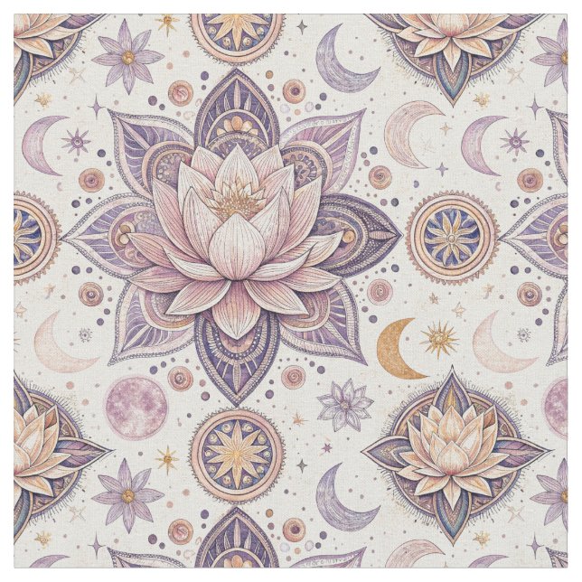 Celestial Lotus Mandala Andlig Designmönster Tyg (Närbild)