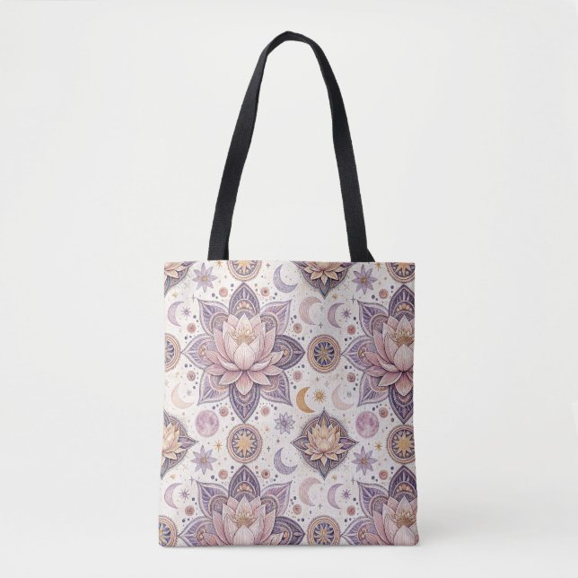 Celestial Lotus Mandala Andlig Designmönster Tygkasse (Framsida)