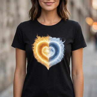 Celestial Love Sol Måne Hjärta T-Shirt