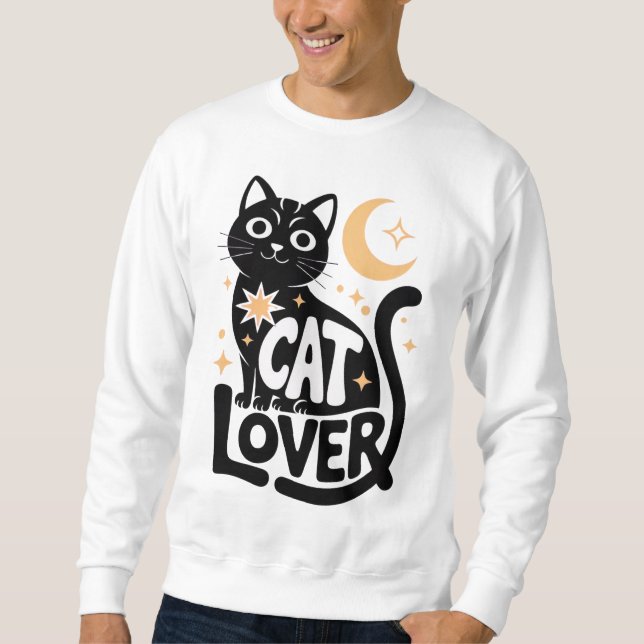 Celestial Magi Svart Katt Älskare Design Lång Ärmad Tröja (Framsida)