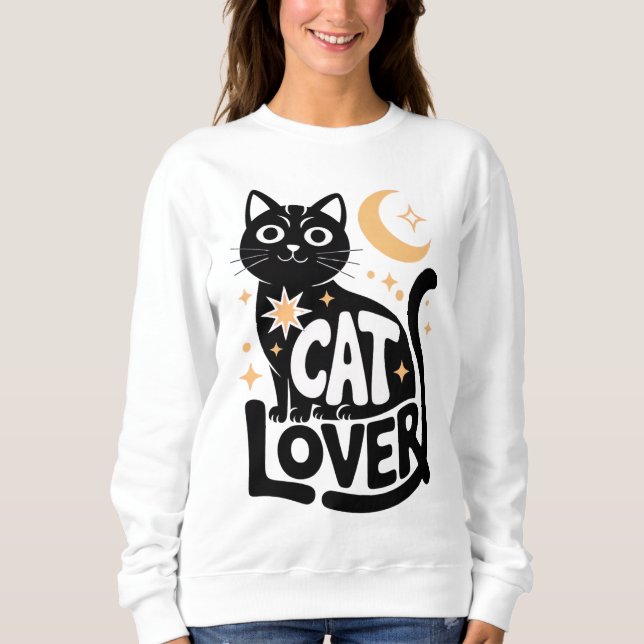 Celestial Magi Svart Katt Älskare Design T Shirt (Framsida)