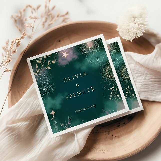 Celestial Magic Måne & Stars Emerald Bröllop Pappersservett (Skapare uppladdad)