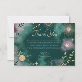 Celestial Magic Måne & Stars Emerald Bröllop Tack Kort