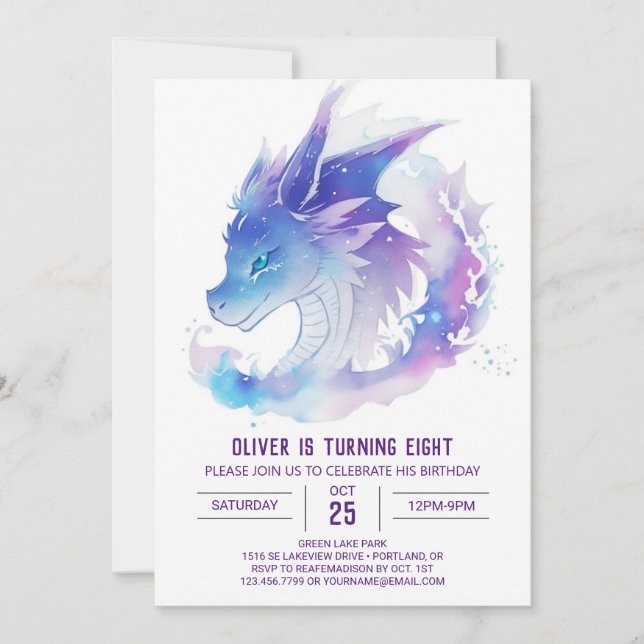 Celestial Magic med Baby Dragon Birthday Inbjudningar (Framsida)