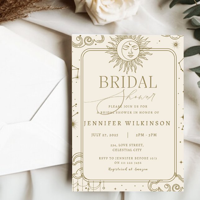 Celestial Magic Mystical Måne Star Möhippa Inbjudningar (Celestial Magical Mystical Moon Star Bridal Shower Invitation)