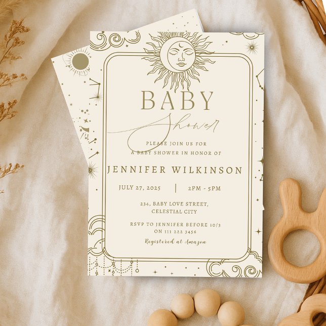 Celestial Magic Mystical Måne Stars Baby Shower Inbjudningar (Celestial Magical Mystical Moon Stars Baby Shower Invitation)