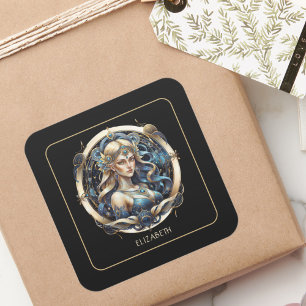 Celestial Maiden Modern Script Zodiac Symbol Våg Fyrkantigt Klistermärke
