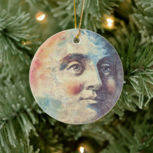 Celestial Man i månen - Akvarellkonst Julgransprydnad Keramik