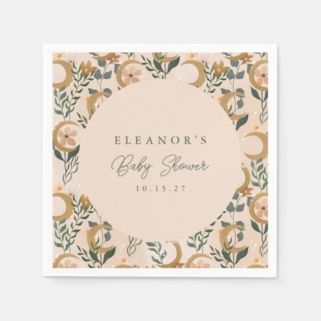 Celestial månadsblomma Boho Neutral Baby Shower Pappersservett (Framsidan)