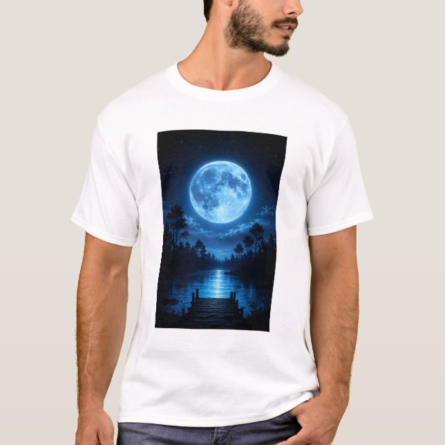 Celestial månbelyst skogsreflektion Estetik T Shirt (Framsida)
