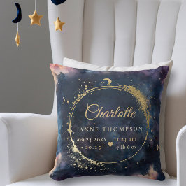 Celestial Måne Birth Stats Keepsaknavy Nursery Kudde