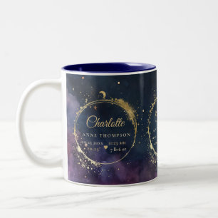 Celestial Måne Gift Birth Stats Keepsaknyblått Två-Tonad Mugg