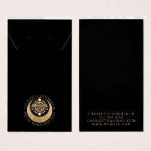 Celestial Måne Guld Black Earring Necklace Visning Visitkort