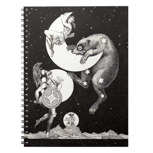 Celestial Måne Himlar Universe God Nattbelysning Anteckningsbok (Framsidan)
