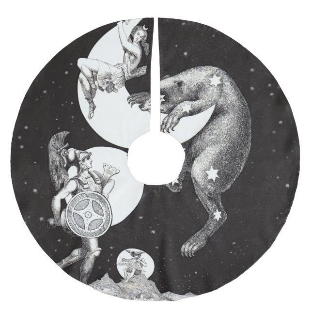 Celestial Måne Himlar Universe God Nattbelysning Julgransmatta Borstad Polyester (Framsidan)