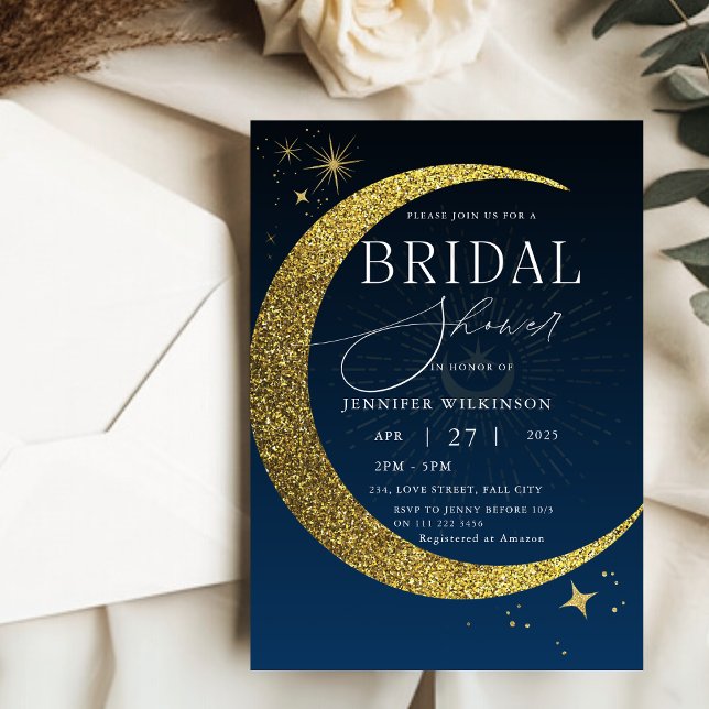 Celestial Måne Mystical Starry Night Möhippa Inbjudningar (Celestial Moon Mystical Starry Night Bridal Shower Invitation)