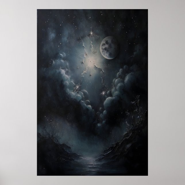 Celestial måne och himmel Vintage Celestial Väggko Poster (Framsidan)