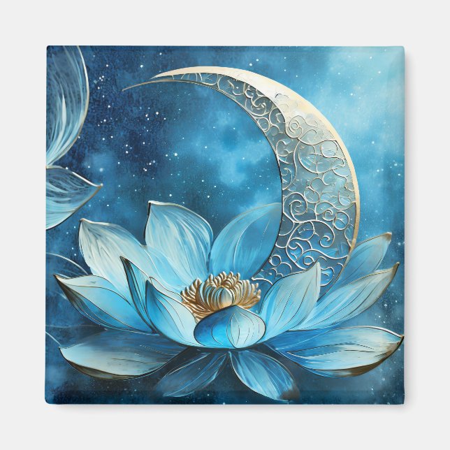 Celestial måne och lotus blomma magnet (Framsidan)