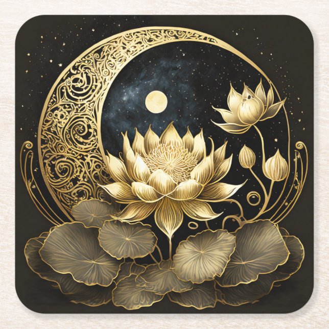 Celestial måne och lotus blomma underlägg papper kvadrat (Framsidan)