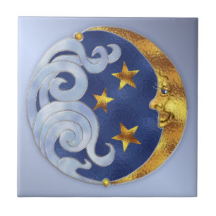 Celestial Måne och Stars Kakelplatta