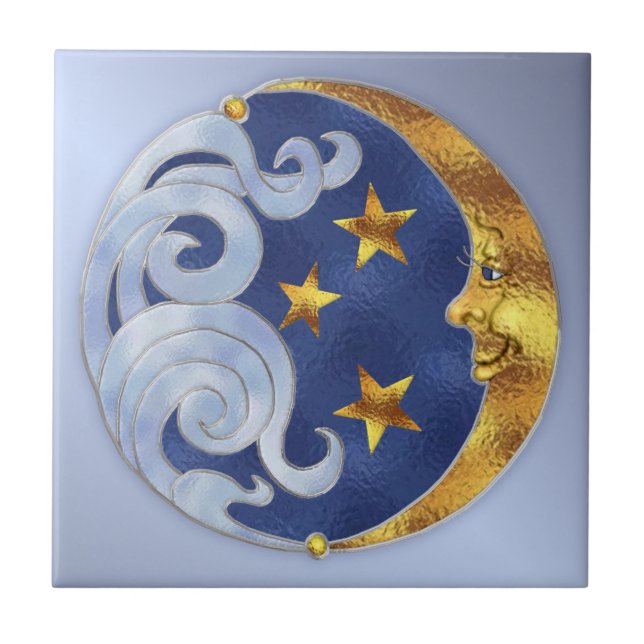 Celestial Måne och Stars Kakelplatta (Framsidan)