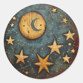Celestial Måne och Stars Stickers Runt Klistermärke