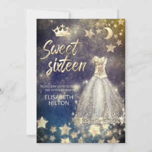 Celestial måne och stjärnor calligraphy sweet sixt inbjudningar