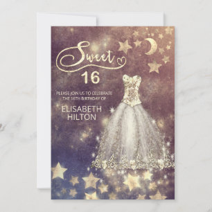 Celestial måne och stjärnor calligraphy sweet sixt inbjudningar