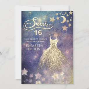 Celestial måne och stjärnor calligraphy sweet sixt inbjudningar