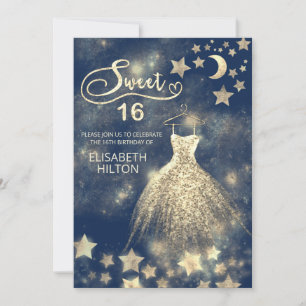 Celestial måne och stjärnor calligraphy sweet sixt inbjudningar