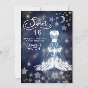 Celestial måne och stjärnor calligraphy sweet sixt inbjudningar