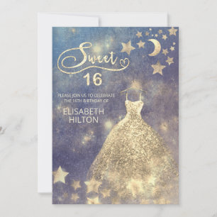 Celestial måne och stjärnor calligraphy sweet sixt inbjudningar