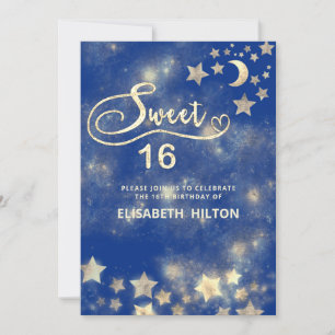 Celestial måne och stjärnor calligraphy sweet sixt inbjudningar