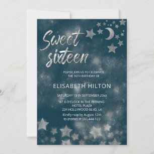 Celestial måne och stjärnor calligraphy sweet sixt inbjudningar