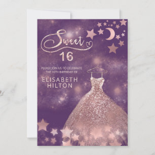 Celestial måne och stjärnor calligraphy sweet sixt inbjudningar